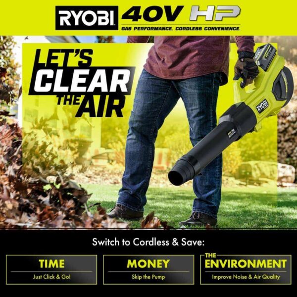 40V HP Brushless Whisper Series 155 MPH 600 CFM Cordless Battery Leaf Blower with (2) 4.0 Ah Batteries and Charger - Image 14