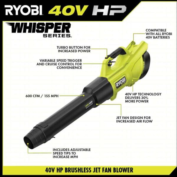 RY404130-SPR 40V HP Whisper Series 155 MPH 600 CFM Cordless Leaf Blower and 4 Gal. Backpack Sprayer with 4.0 Ah Battery and Charger - Image 4