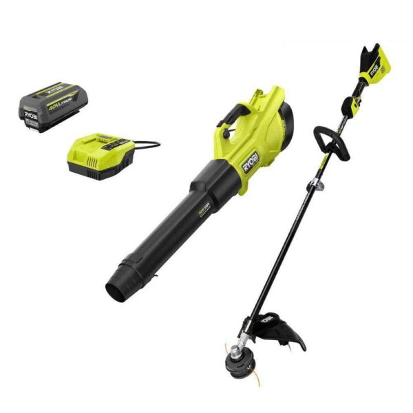 RY40960VNM 40V HP Cordless Leaf Blower   String Trimmer with Battery   Charger