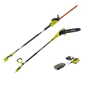 40V 10 in. Cordless Battery Pole Saw and 18 in. Cordless Battery Pole Hedge Trimmer with 2.0 Ah Battery and Charger