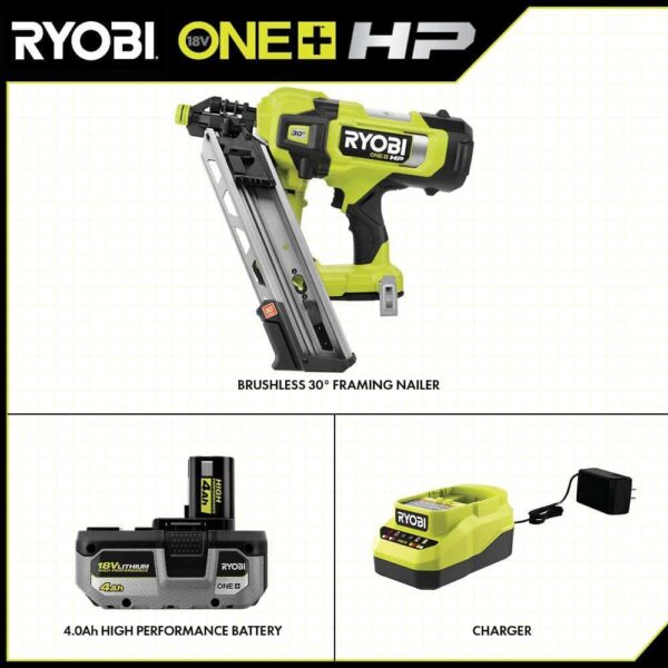PBL350KN ONE+ HP 18V Brushless Cordless AirStrike 30?? Framing Nailer Kit with 4.0 Ah HIGH PERFORMANCE Battery and Charger - Image 2