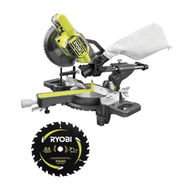 ONE+ PBT01B-A067101 18V Cordless 7-1/4 in. Sliding Compound Miter Saw (Tool Only) with Extra 7-1/4 in. Blade (1-Piece)