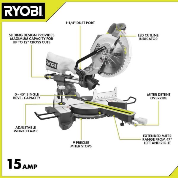 1003853453 15 Amp 10 in. Corded Sliding Compound Miter Saw with LED Cutline Indicator - Image 3
