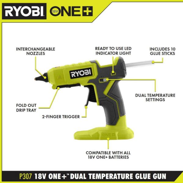 ONE+ P307-P306 18V Cordless 2-Tool Combo Kit with Dual Temperature Glue Gun and Compact Glue Gun (Tools Only) - Image 18