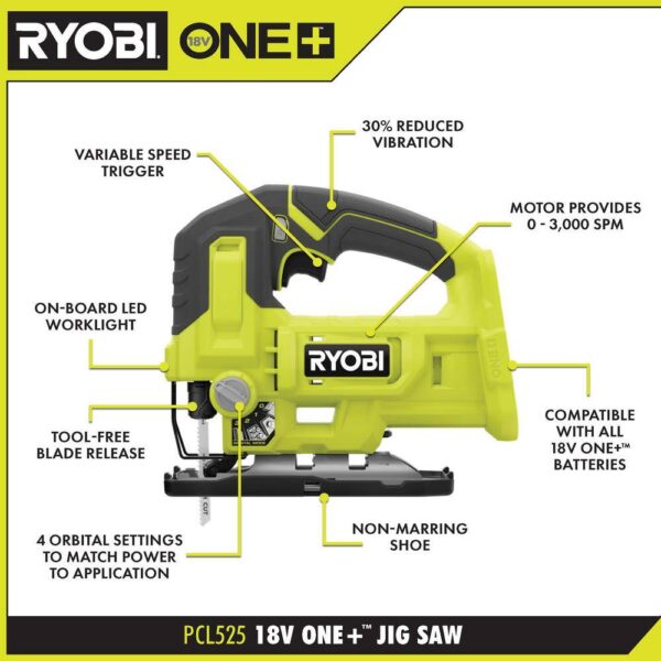 ONE+ PCL500525SB 18V Cordless 2-Tool Combo Kit with 5-1/2 in. Circular Saw and Jig Saw (Tools Only) - Image 10