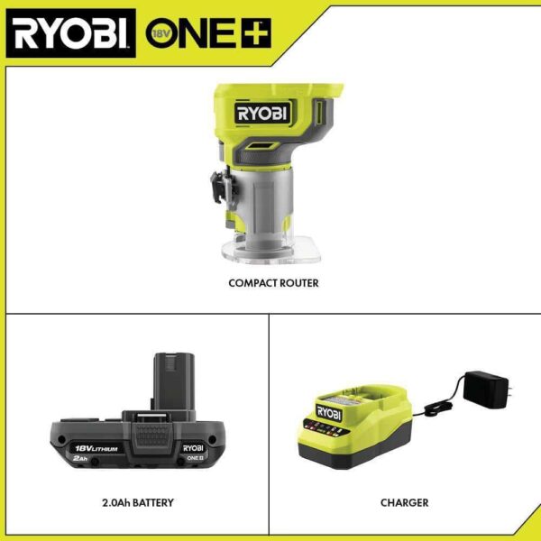 ONE+ 18V Compact Router Kit with 2.0 Ah Battery, Charger, and 6.0 Ah HIGH PERFORMANCE Battery (2-Pack) - Image 2