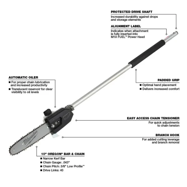 49-16-2720-49-16-2719 M18 FUEL QUIK-LOK 10 in. Pole Saw Attachment and M18 FUEL QUIK-LOK Hedge Trimmer Attachment (2-Tool) - Image 4