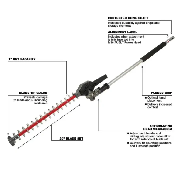 49-16-2720-49-16-2719 M18 FUEL QUIK-LOK 10 in. Pole Saw Attachment and M18 FUEL QUIK-LOK Hedge Trimmer Attachment (2-Tool) - Image 3