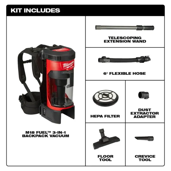 0885-20 M18 FUEL 18-Volt Lithium-Ion Brushless 1 Gal. Cordless 3-in-1 Backpack Vacuum (Tool-Only) - Image 3