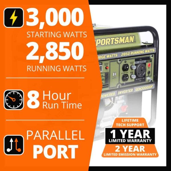 Sportsman 806687 3,000-Watt Open Frame Recoil Start Portable Gasoline Inverter Generator - Image 2