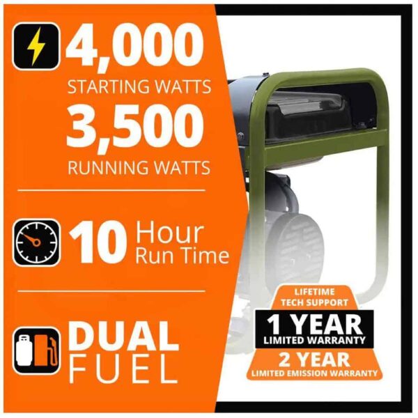 Sportsman 806694 4,000/3,500-Watt Recoil Start Dual Fuel Gasoline Propane Portable Generator with CO Detector Auto-Shutoff - Image 2
