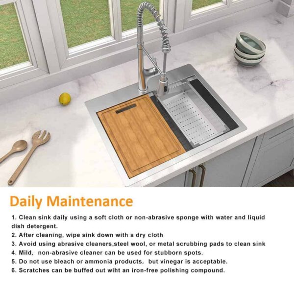 Zero Radius 33 in. Drop-In 50/50 Double Bowl 18 Gauge Stainless Steel Workstation Kitchen Sink with Spring Neck Faucet - Image 14