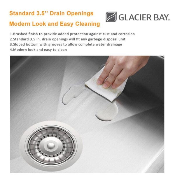 Zero Radius 33 in. Drop-In 50/50 Double Bowl 18 Gauge Stainless Steel Workstation Kitchen Sink with Spring Neck Faucet - Image 9
