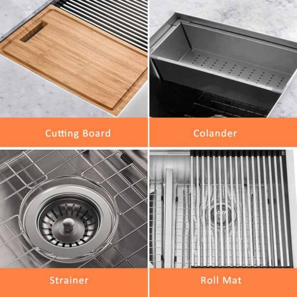 Zero Radius 33 in. Drop-In 50/50 Double Bowl 18 Gauge Stainless Steel Workstation Kitchen Sink with Spring Neck Faucet - Image 13
