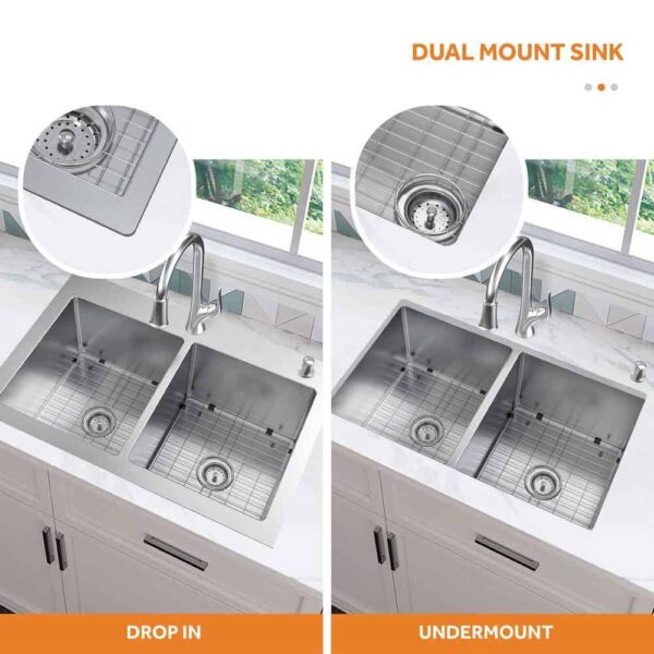 Dolancourt Tight Radius 33 in. Drop-In 50/50 Double Bowl 18 Gauge Stainless Steel Kitchen Sink with Pull-Down Faucet - Image 4