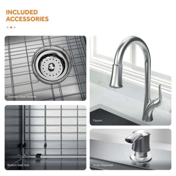 Dolancourt Tight Radius 33 in. Drop-In 50/50 Double Bowl 18 Gauge Stainless Steel Kitchen Sink with Pull-Down Faucet - Image 7