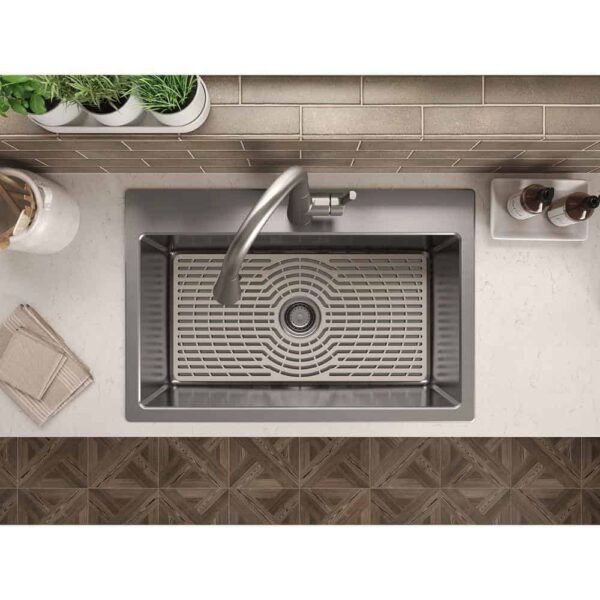 KOHLER K-RH28174-1PC-NA Cursiva All-in-One Stainless Steel 33 in. Single Bowl Drop-In or Undermount Kitchen Sink with Faucet - Image 6