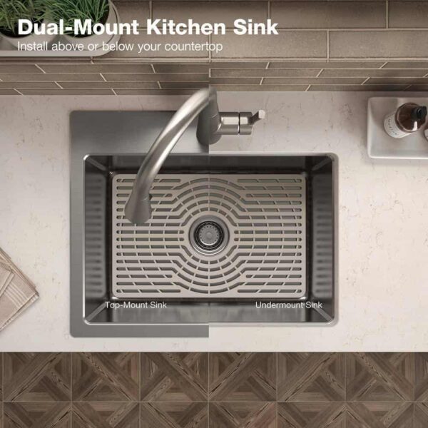 KOHLER K-RH28174-1PC-NA Cursiva All-in-One Stainless Steel 33 in. Single Bowl Drop-In or Undermount Kitchen Sink with Faucet - Image 7