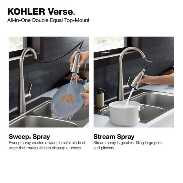 KOHLER K-RH5267-1PC-NA Verse Stainless Steel 33 in. Double Bowl Drop-In Kitchen Sink with Faucet - Image 12
