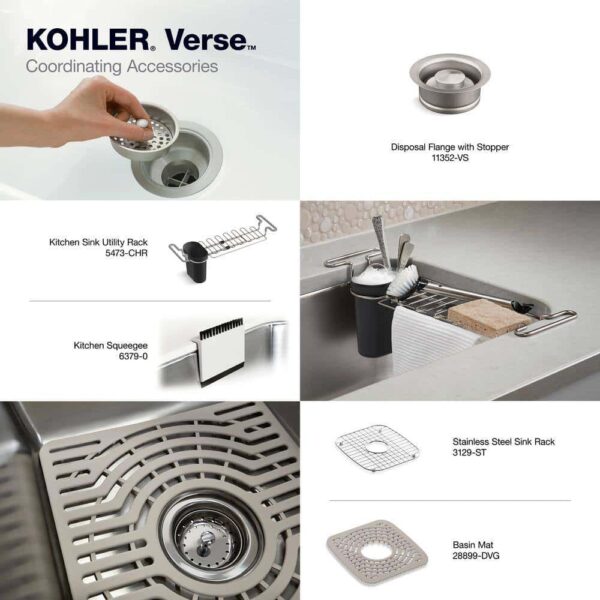 KOHLER K-RH5267-1PC-NA Verse Stainless Steel 33 in. Double Bowl Drop-In Kitchen Sink with Faucet - Image 11