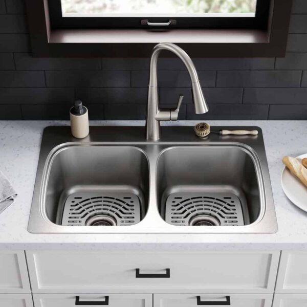 KOHLER K-RH5267-1PC-NA Verse Stainless Steel 33 in. Double Bowl Drop-In Kitchen Sink with Faucet - Image 2