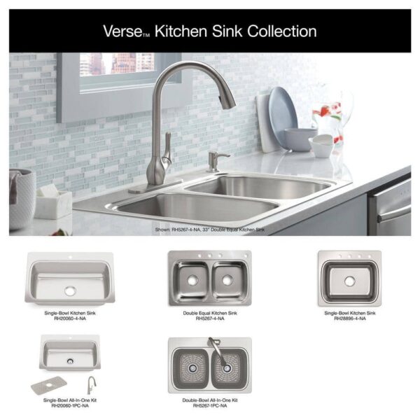 KOHLER K-RH5267-1PC-NA Verse Stainless Steel 33 in. Double Bowl Drop-In Kitchen Sink with Faucet - Image 10