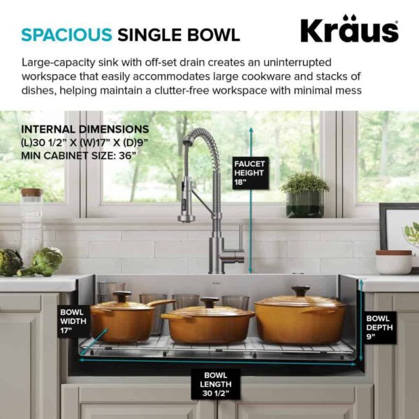 KRAUS Loften All in One 33 in. Drop In/Undermount Single Bowl 18-Gauge Stainless Steel Kitchen Sink with Pull Down Faucet - Image 11
