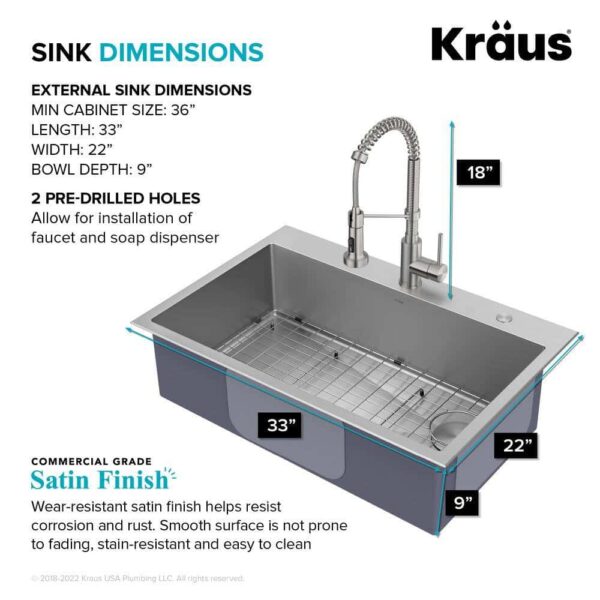 KRAUS Loften All in One 33 in. Drop In/Undermount Single Bowl 18-Gauge Stainless Steel Kitchen Sink with Pull Down Faucet - Image 9