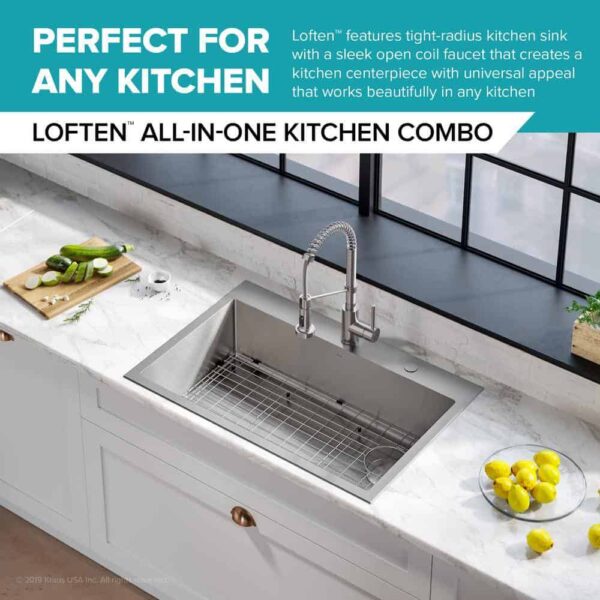 KRAUS Loften All in One 33 in. Drop In/Undermount Single Bowl 18-Gauge Stainless Steel Kitchen Sink with Pull Down Faucet - Image 8
