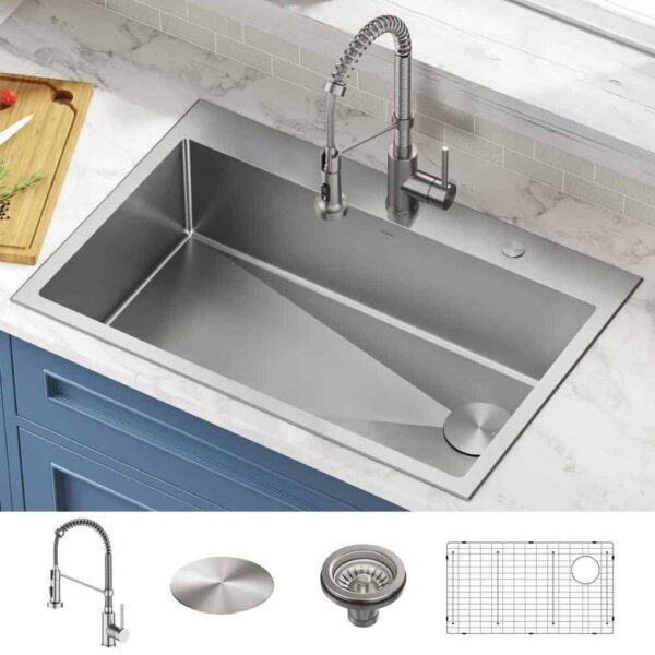 KRAUS Loften All in One 33 in. Drop In/Undermount Single Bowl 18-Gauge Stainless Steel Kitchen Sink with Pull Down Faucet - Image 2