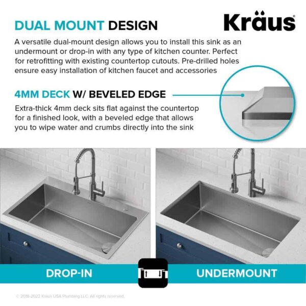 KRAUS Loften All in One 33 in. Drop In/Undermount Single Bowl 18-Gauge Stainless Steel Kitchen Sink with Pull Down Faucet - Image 12
