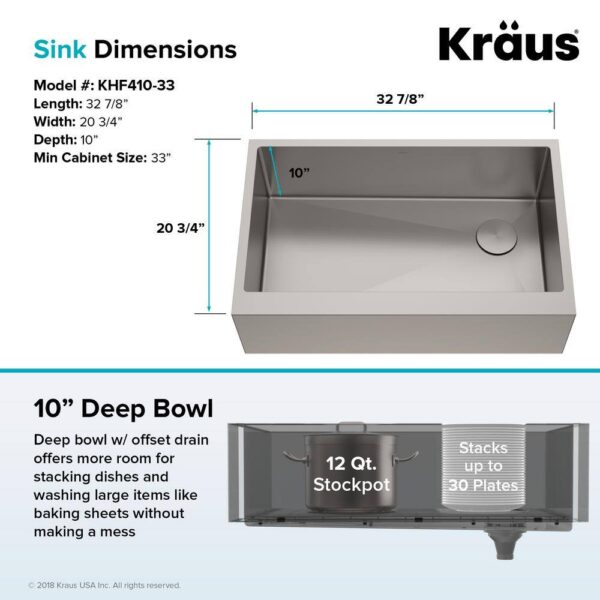 KRAUS Standart PRO Farmhouse/Apron-Front Stainless Steel 33 in. Single Bowl Kitchen Sink - Image 5