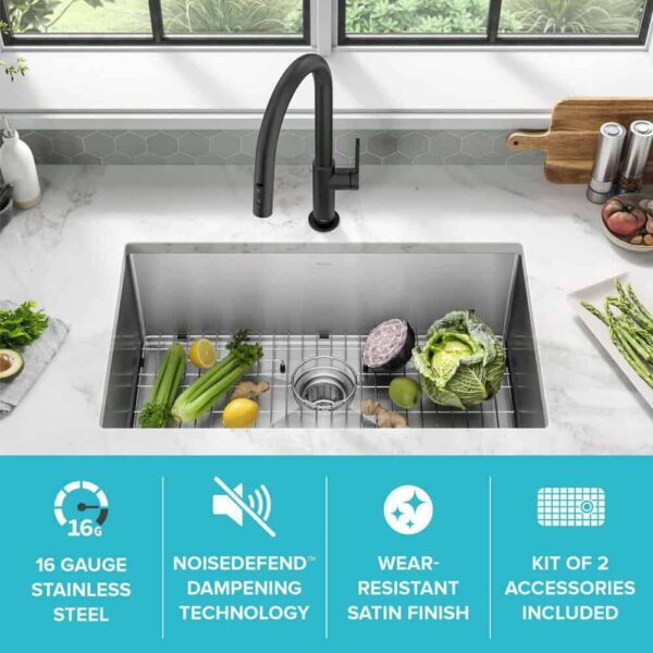 KRAUS KHU100-30 Standart PRO 30 in. Undermount Single Bowl 16 Gauge Stainless Steel Kitchen Sink with Accessories - Image 3