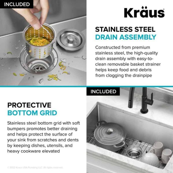 KRAUS KHU100-30 Standart PRO 30 in. Undermount Single Bowl 16 Gauge Stainless Steel Kitchen Sink with Accessories - Image 11