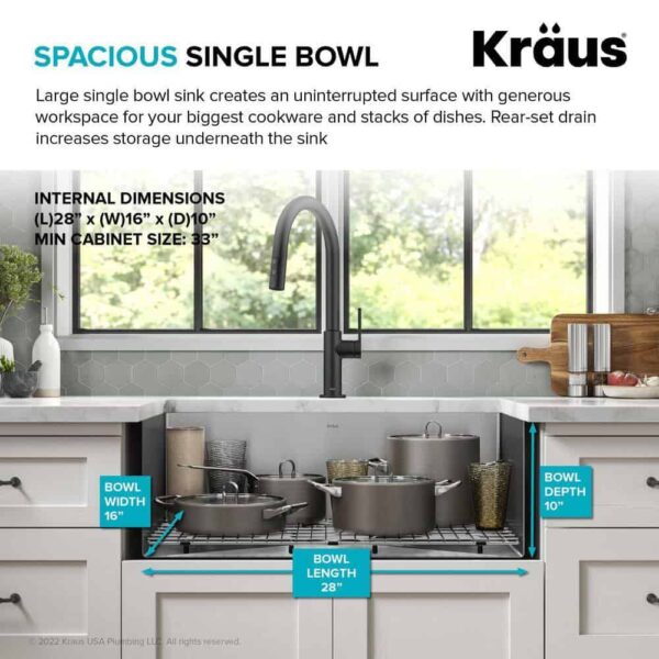 KRAUS KHU100-30 Standart PRO 30 in. Undermount Single Bowl 16 Gauge Stainless Steel Kitchen Sink with Accessories - Image 6