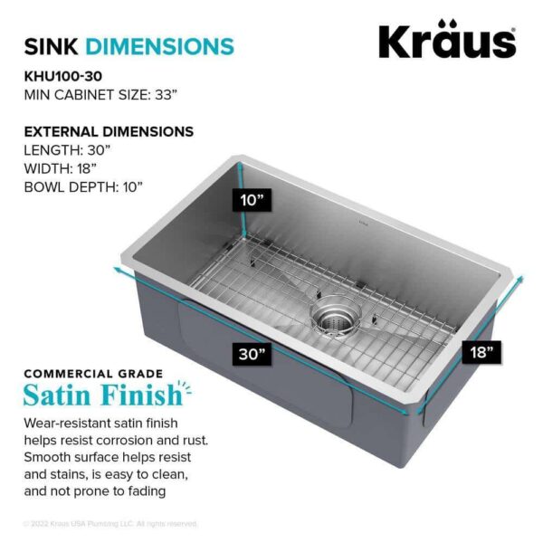 KRAUS KHU100-30 Standart PRO 30 in. Undermount Single Bowl 16 Gauge Stainless Steel Kitchen Sink with Accessories - Image 7