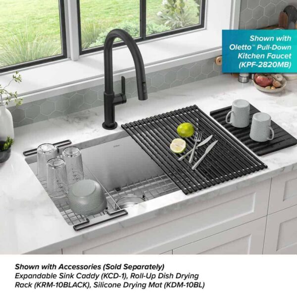 KRAUS KHU100-30 Standart PRO 30 in. Undermount Single Bowl 16 Gauge Stainless Steel Kitchen Sink with Accessories - Image 4