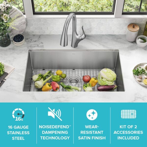 KRAUS Standart PRO 32in. 16 Gauge Undermount Single Bowl Stainless Steel Kitchen Sink - Image 3