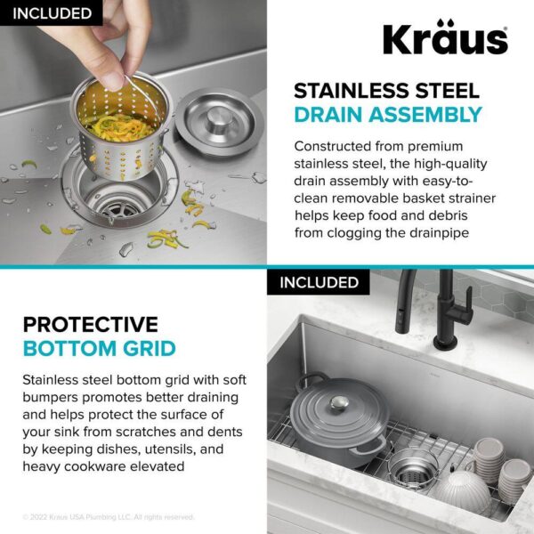 KRAUS Standart PRO 32in. 16 Gauge Undermount Single Bowl Stainless Steel Kitchen Sink - Image 11
