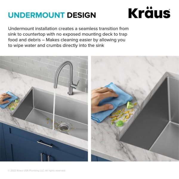 KRAUS Standart PRO 32in. 16 Gauge Undermount Single Bowl Stainless Steel Kitchen Sink - Image 9