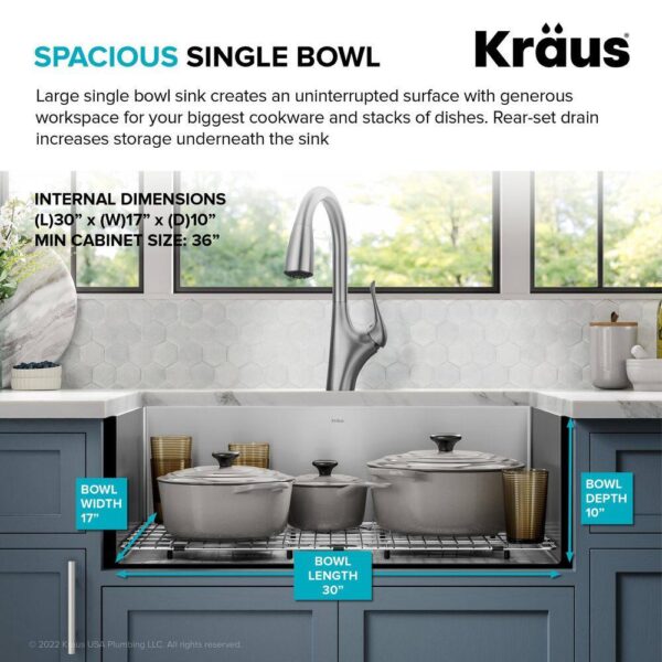 KRAUS Standart PRO 32in. 16 Gauge Undermount Single Bowl Stainless Steel Kitchen Sink - Image 6