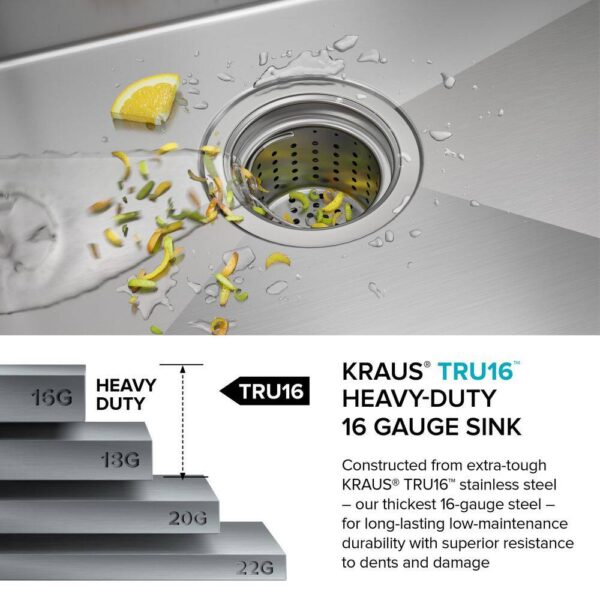KRAUS Standart PRO 32in. 16 Gauge Undermount Single Bowl Stainless Steel Kitchen Sink - Image 8