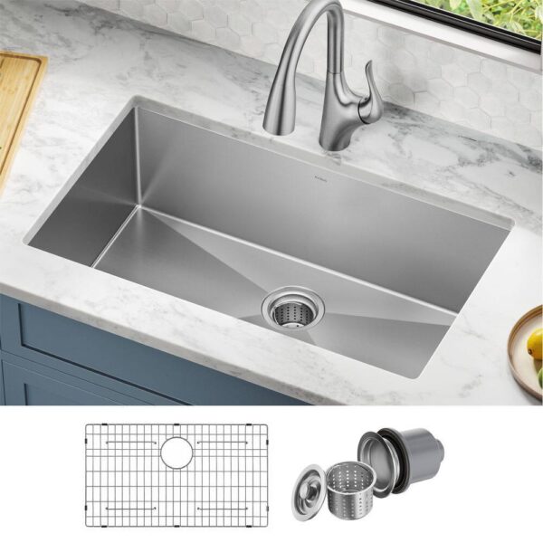 KRAUS Standart PRO 32in. 16 Gauge Undermount Single Bowl Stainless Steel Kitchen Sink - Image 2