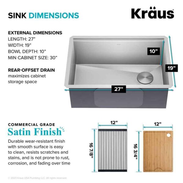KRAUS Kore Workstation 27 in. 16-Gauge Undermount Single Bowl Stainless Steel Kitchen Sink with Accessories - Image 6
