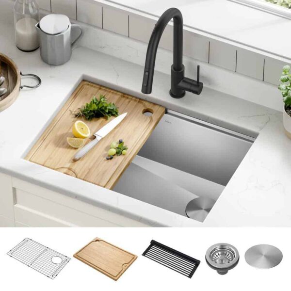 KRAUS Kore Workstation 27 in. 16-Gauge Undermount Single Bowl Stainless Steel Kitchen Sink with Accessories - Image 2