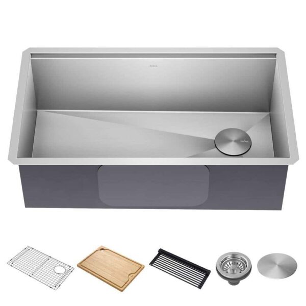 KRAUS Kore Workstation 32-inch Undermount 16 Gauge Single Bowl Stainless Steel Kitchen Sink with Accessories (Pack of 5)