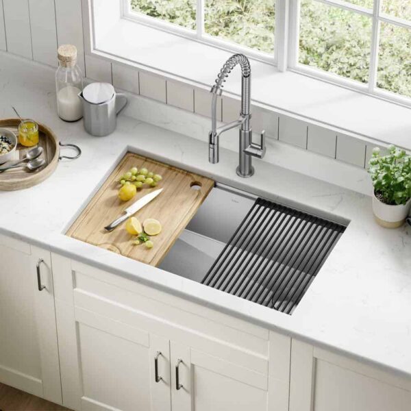 KRAUS Kore Workstation 32-inch Undermount 16 Gauge Single Bowl Stainless Steel Kitchen Sink with Accessories (Pack of 5) - Image 14