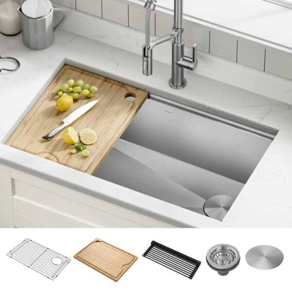 KRAUS Kore Workstation 32-inch Undermount 16 Gauge Single Bowl Stainless Steel Kitchen Sink with Accessories (Pack of 5) - Image 2