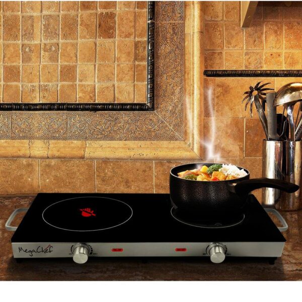 MegaChef 2-Burner 6 in. Stainless Steel Infrared Countertop Hot Plate - Image 2