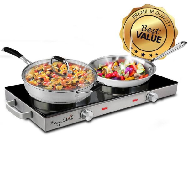 MegaChef 2-Burner 6 in. Stainless Steel Infrared Countertop Hot Plate - Image 3
